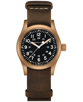 Hamilton Men's Swiss Mechanical Khaki Field Brown Leather Strap Watch 38mm