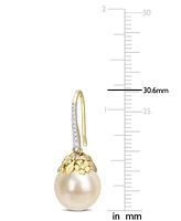 Cultured South Sea Pearl (9-10mm) & Diamond (1/8 ct. t.w.) Drop Earrings in 14k Gold