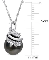 Cultured Tahitian Pearl (9mm) & Diamond (1/10 ct. t.w.) Swirl 17" Pendant Necklace in 14k White Gold