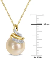 Cultured South Sea Pearl (9mm) & Diamond (1/10 ct. t.w.) Swirl 17" Pendant Necklace in 14k Gold