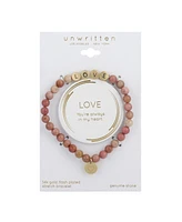 Gold Flash Plated "Love" Genuine Stone Stretch Bracelet