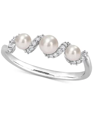 Cultured Freshwater Pearl (3-4mm) & Diamond (1/10 ct. t.w.) Swirl Ring 14k White Gold