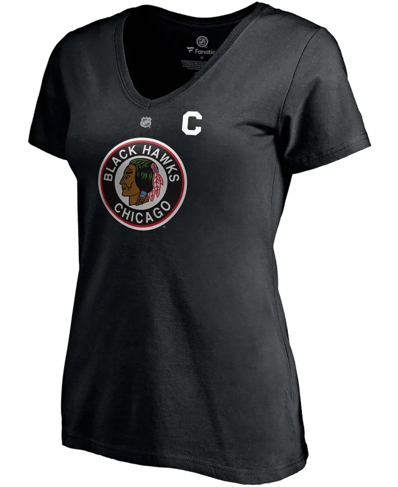 Women's Jonathan Toews Black Chicago Blackhawks 2020/21 Special Edition Authentic Stack Name and Number V-Neck T-shirt