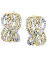 Effy Diamond Baguette & Round Crossover Statement Earrings (1-1/2 ct. t.w.) in 14k Gold and White Gold