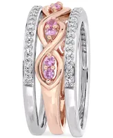 3-Pc. Set Pink Sapphire (1/3 ct. t.w.) & Diamond (1/4 Stack Rings 14k Rose White Gold