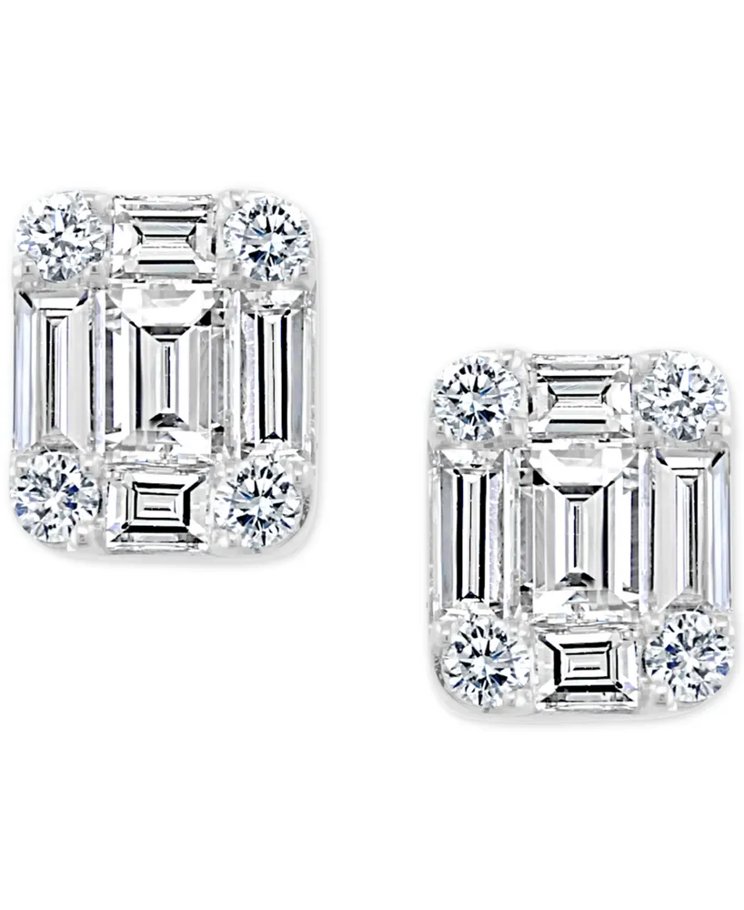 Effy Diamond Round & Baguette Cluster Stud Earrings (3/4 ct. t.w.) in 14k White Gold