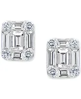 Effy Diamond Round & Baguette Cluster Stud Earrings (3/4 ct. t.w.) in 14k White Gold