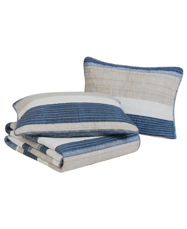 Nautica Coveside 3-Piece Blue Striped Cotton King Quilt Set