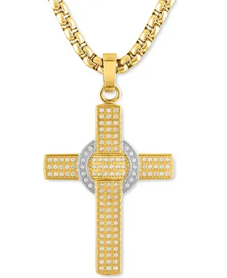 Men's Diamond Cross 22" Pendant Necklace (1 ct. t.w.) Stainless Steel & Gold-Tone Ion-Plate - Gold