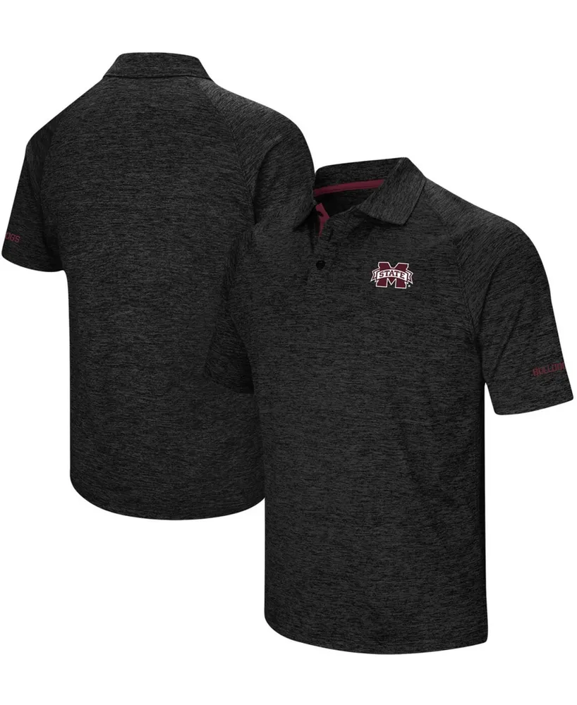 Men's Heathered Black Mississippi State Bulldogs Down Swing Raglan Polo