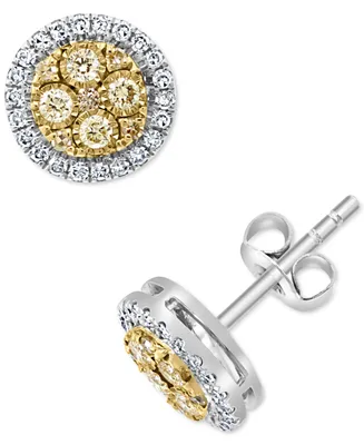 Effy Yellow & White Diamond Halo Cluster Stud Earrings (3/8 ct. t.w.) in 14k Gold and White Gold