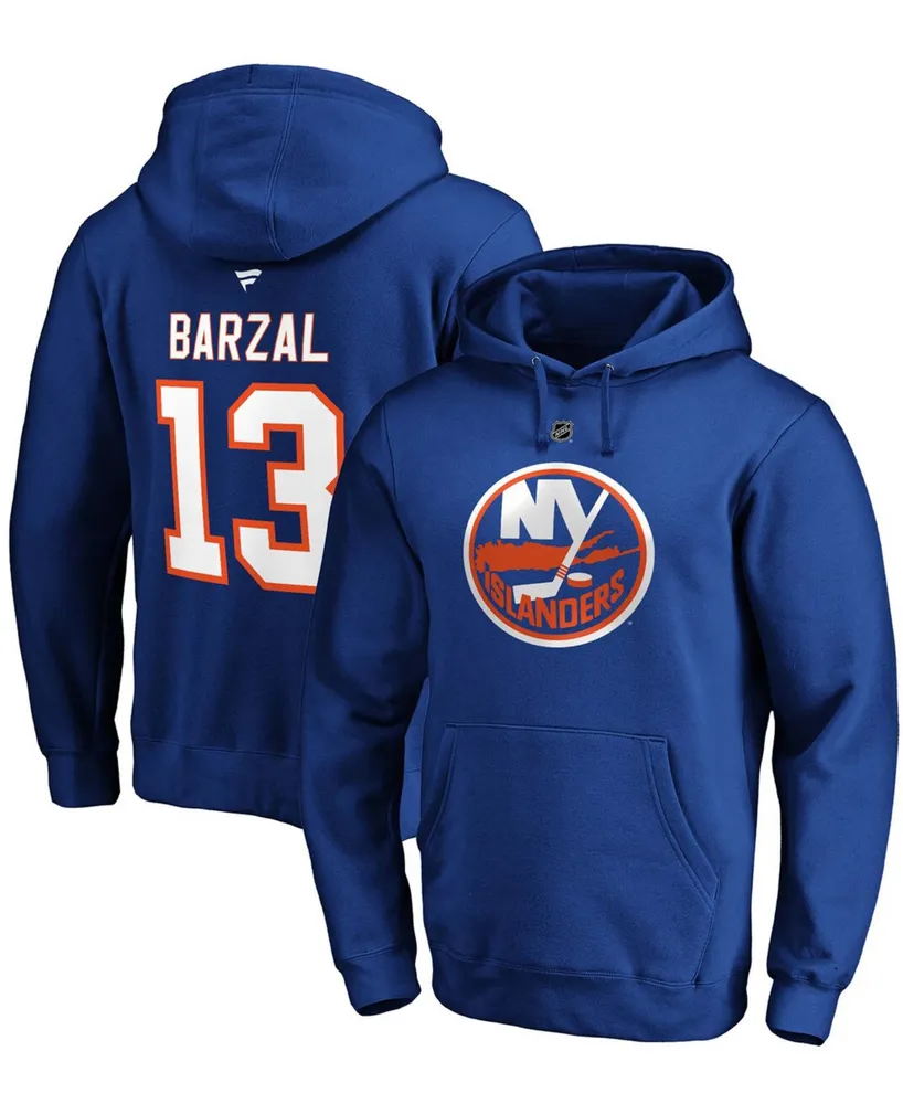 Men's Mathew Barzal Royal New York Islanders Authentic Stack Name and Number Pullover Hoodie