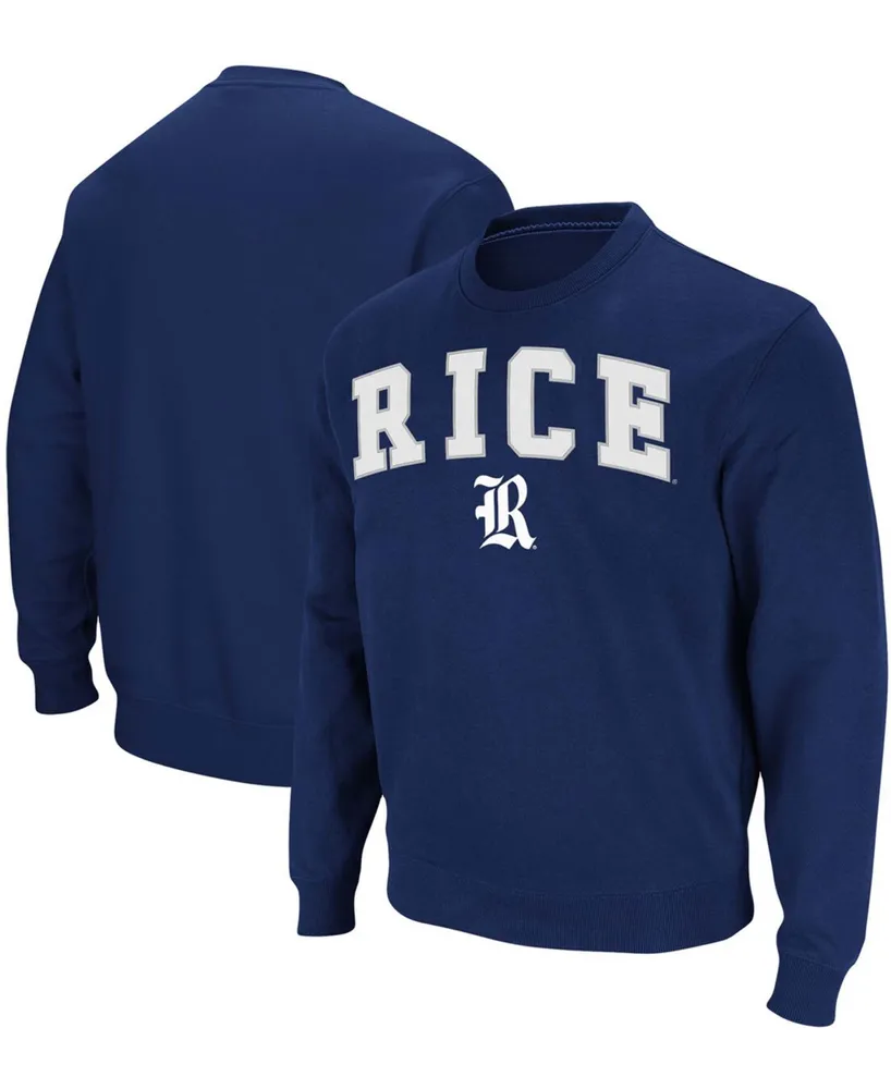 Men's Colosseum Navy Rice Owls Arch & Logo Tackle Twill Pullover Sweatshirt