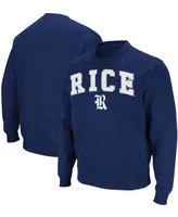 Men's Colosseum Navy Rice Owls Arch & Logo Tackle Twill Pullover Sweatshirt