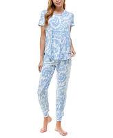 Roudelain Printed Short Sleeve Top & Jogger Pajama Set