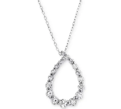 Diamond Graduated Teardrop Pendant Necklace (7/8 ct. t.w.) in 14k White Gold, 16" + 2" extender