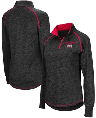 Women's Heather Black Ohio State Buckeyes Bikram Raglan Quarter-Zip Jacket