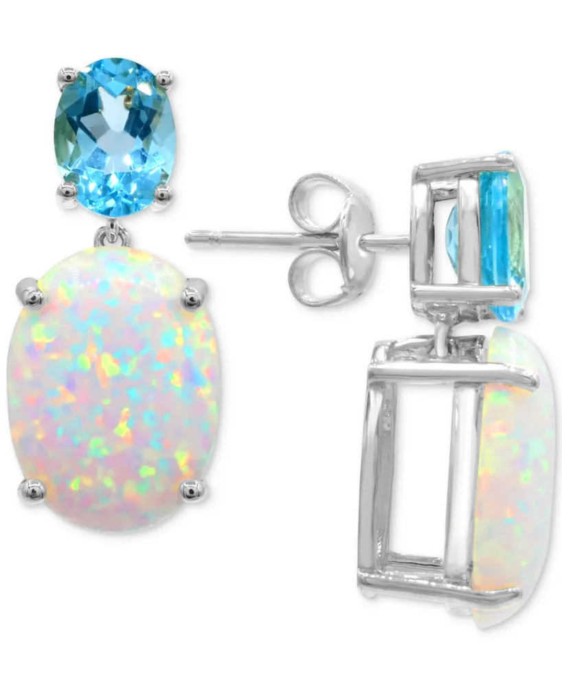 Lab-Grown Opal (4-1/4 ct. t.w.) & Sky Blue Topaz (2-3/4 ct. t.w.) Drop Earrings in Sterling Silver