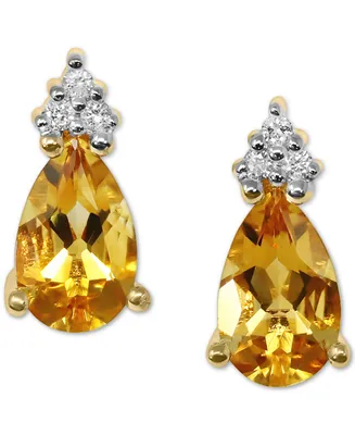 Citrine (1-3/8 ct. t.w.) & Diamond (1/20 ct. t.w.) Stud Earrings in 14k Gold