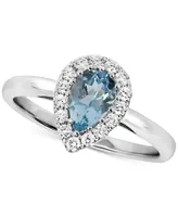 Aquamarine (3/4 ct. t.w.) & Diamond (1/5 ct. t.w.) Pear Halo Ring in 14k White Gold