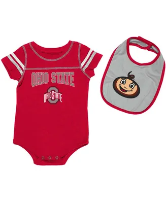 Newborn Infant Girl's and Boy's Scarlet, Gray Ohio State Buckeyes Chocolate Bodysuit Bib Set