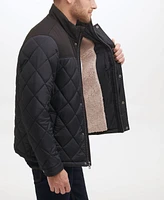 Cole Haan Men's Mixed Media Diamond Quilt with Faux Sherpa Lining Coat