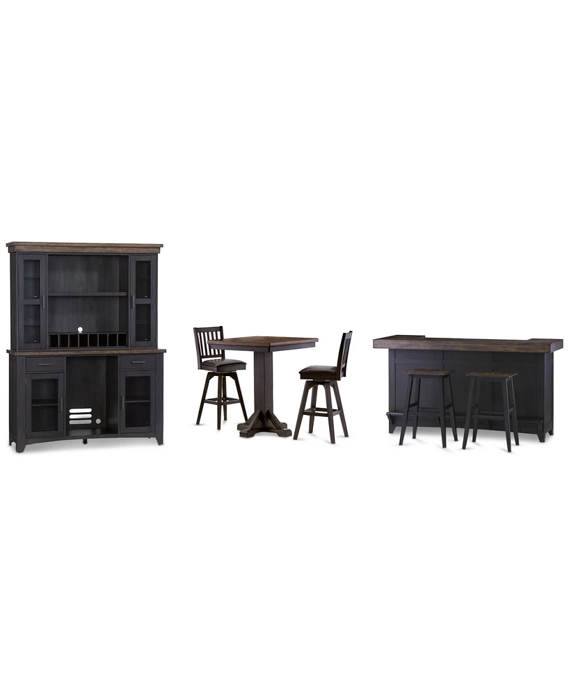 Peighton 8-Piece bar Set (Back with hutch, 2 saddle stools, and pub table swivel stools)