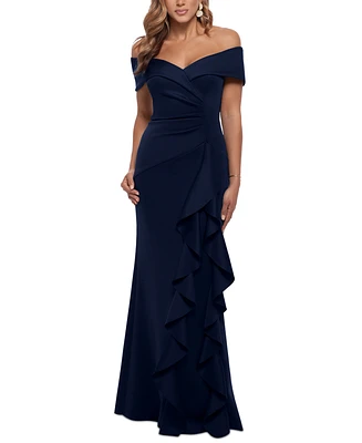 Xscape Ruffled Off-The-Shoulder Gown