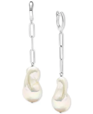 Cultured Freshwater Baroque Pearl (13-15mm) Paperclip Link Drop Earrings
