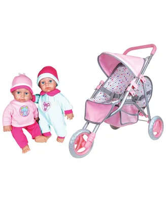 Lissi Dolls Twin Baby Dolls with Twin Jogger Stroller