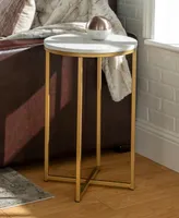 Modern Glam 2-Piece Metal-x Leg Side Table Set - Faux White Marble, Gold