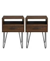 Hairpin Leg 1 Drawer Side Table Set, 2 Piece