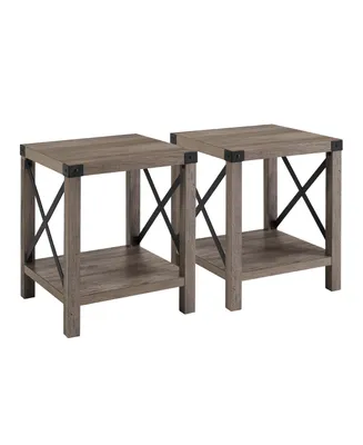 Farmhouse 2-Piece Metal-x Side Tables with Lower Shelf Set