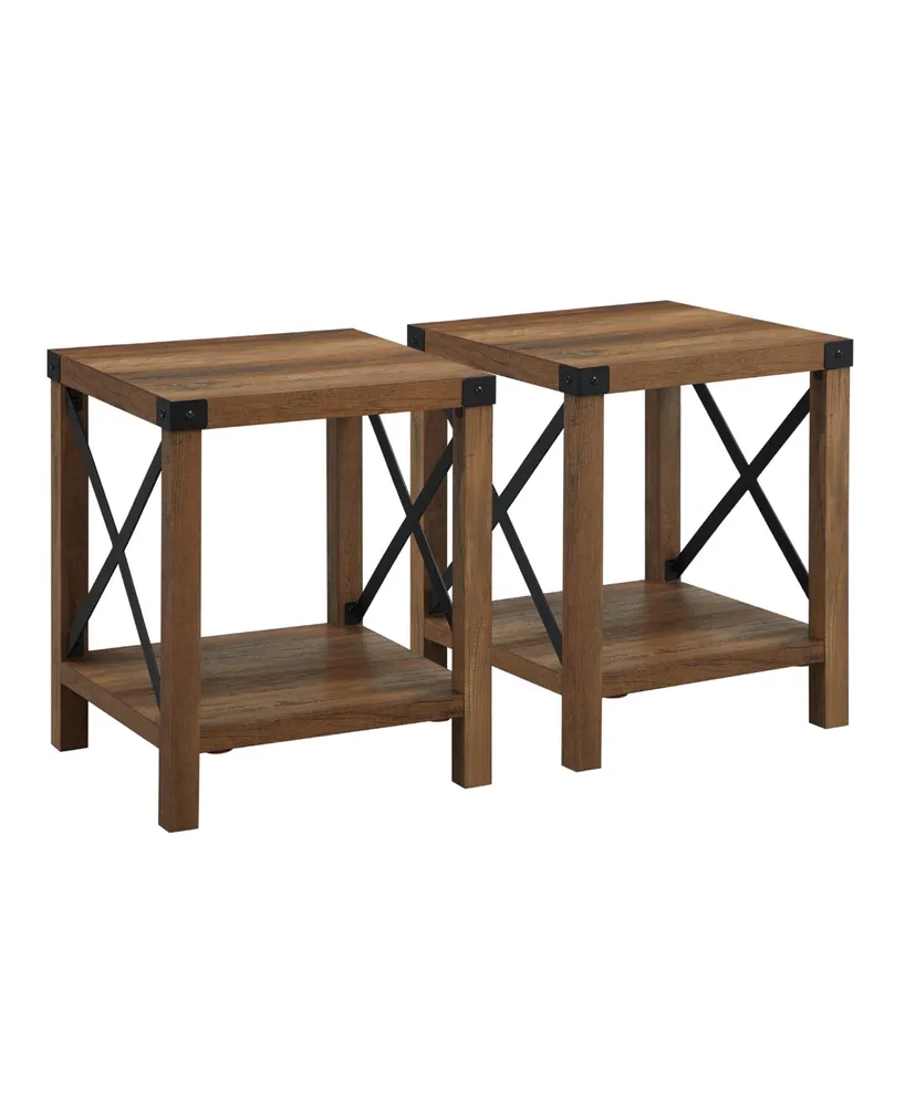 Farmhouse 2-Piece Metal-x Side Tables with Lower Shelf Set