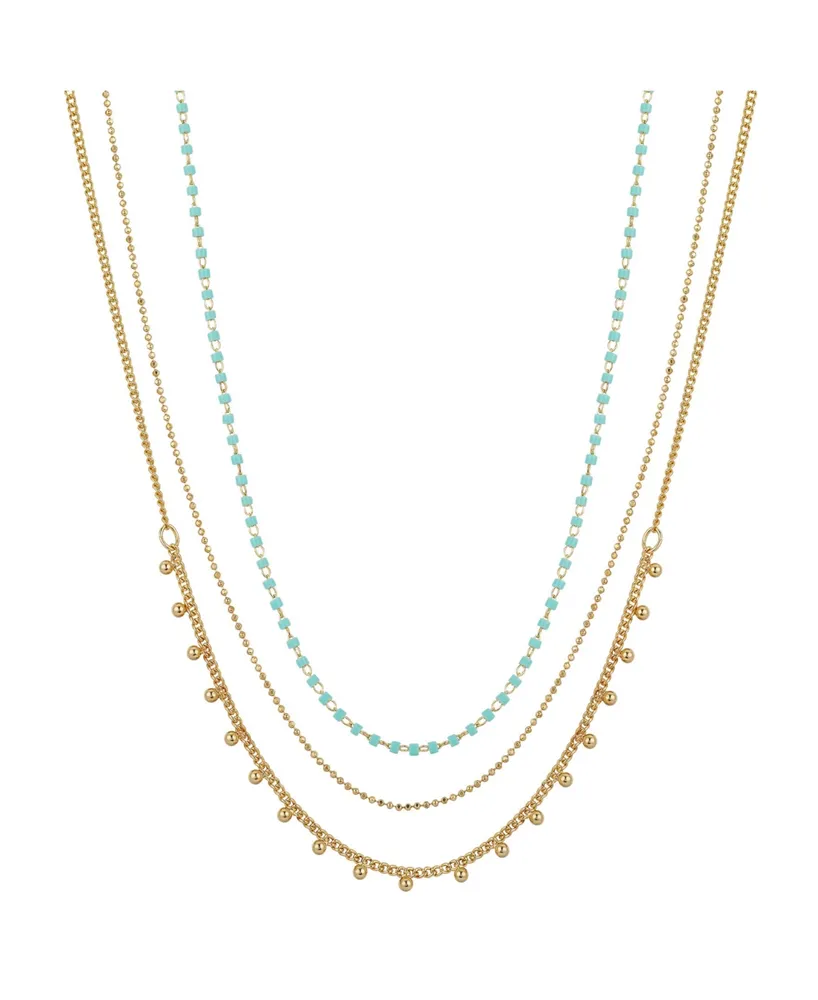 14K Gold Flash Plated 3-Pieces Layered Chain Necklace Set - Gold