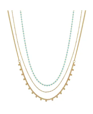 14K Gold Flash Plated 3-Pieces Layered Chain Necklace Set - Gold