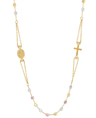 Cross & Medallion 17-1/2" Rosary Necklace in 10k Tricolor Gold - Tr