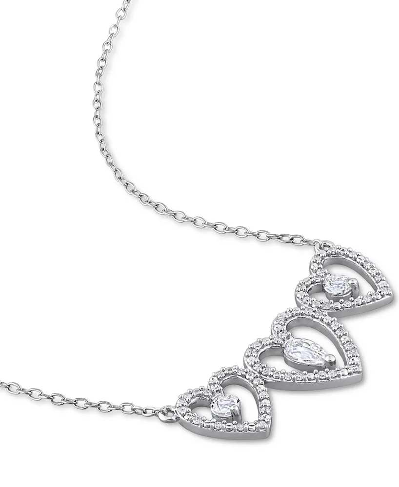 White Topaz (1/2 ct. t.w.) & Diamond (1/5 ct. t.w.) Triple Heart 18" Statement Necklace in Sterling Silver