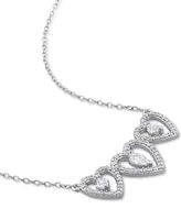 White Topaz (1/2 ct. t.w.) & Diamond (1/5 ct. t.w.) Triple Heart 18" Statement Necklace in Sterling Silver
