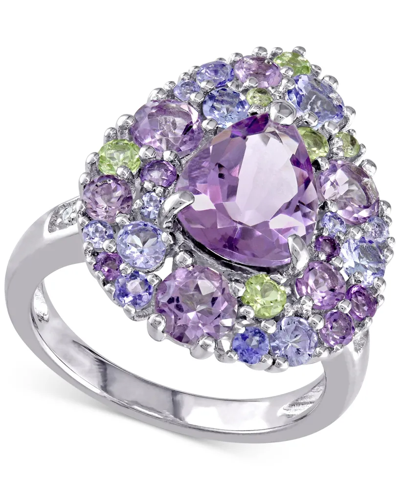 Multi-Gemstone (4-1/3 ct. t.w.) & Diamond Accent Teardrop Cluster Ring Sterling Silver