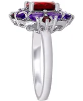 Rhodolite Garnet (3-1/4 ct. t.w.) & Amethyst (1-1/8 Cluster Statement Ring Sterling Silver