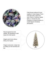 Glitzhome Pre-Lit Flocked Pencil Pine Artificial Christmas Tree with 300 Warm White-Multi-Color Lights, 7.5'