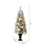 Glitzhome Pre-Lit Pine Artificial Christmas Porch Tree with 150 Warm White Lights, 5'