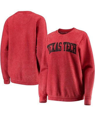 Women's Red Texas Tech Raiders Comfy Cord Vintage-Like Wash Basic Arch Pullover Sweatshirt
