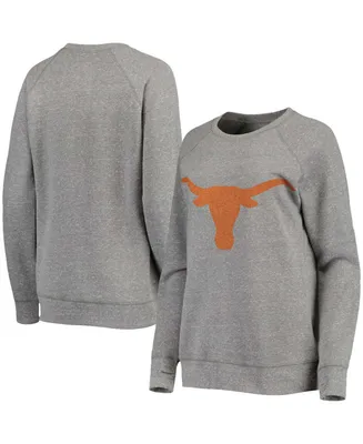 Women's Heathered Gray Texas Longhorns Big Logo Knobi Fleece Raglan Pullover Sweatshirt