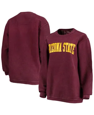 Women's Maroon Arizona State Sun Devils Comfy Cord Vintage-Like Wash Basic Arch Pullover Sweatshirt