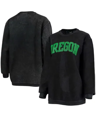 Women's Black Oregon Ducks Comfy Cord Vintage-Like Wash Basic Arch Pullover Sweatshirt