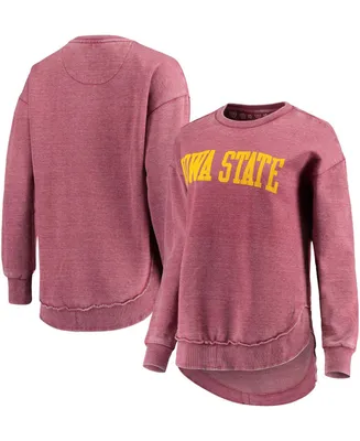 Women's Cardinal Iowa State Cyclones Vintage-Like Wash Pullover Sweatshirt