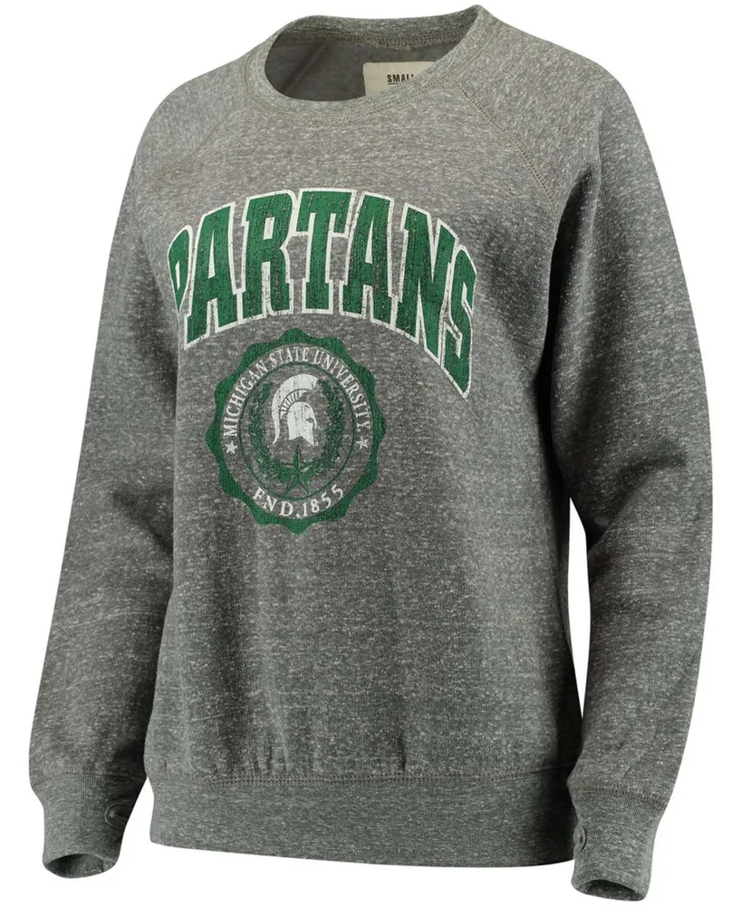 Women's Heathered Gray Michigan State Spartans Edith Vintage-Like Knobi Pullover Sweatshirt