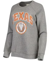 Women's Heathered Gray Texas Longhorns Distressed Edith Vintage-Like Knobi Fleece Crew Sweatshirt